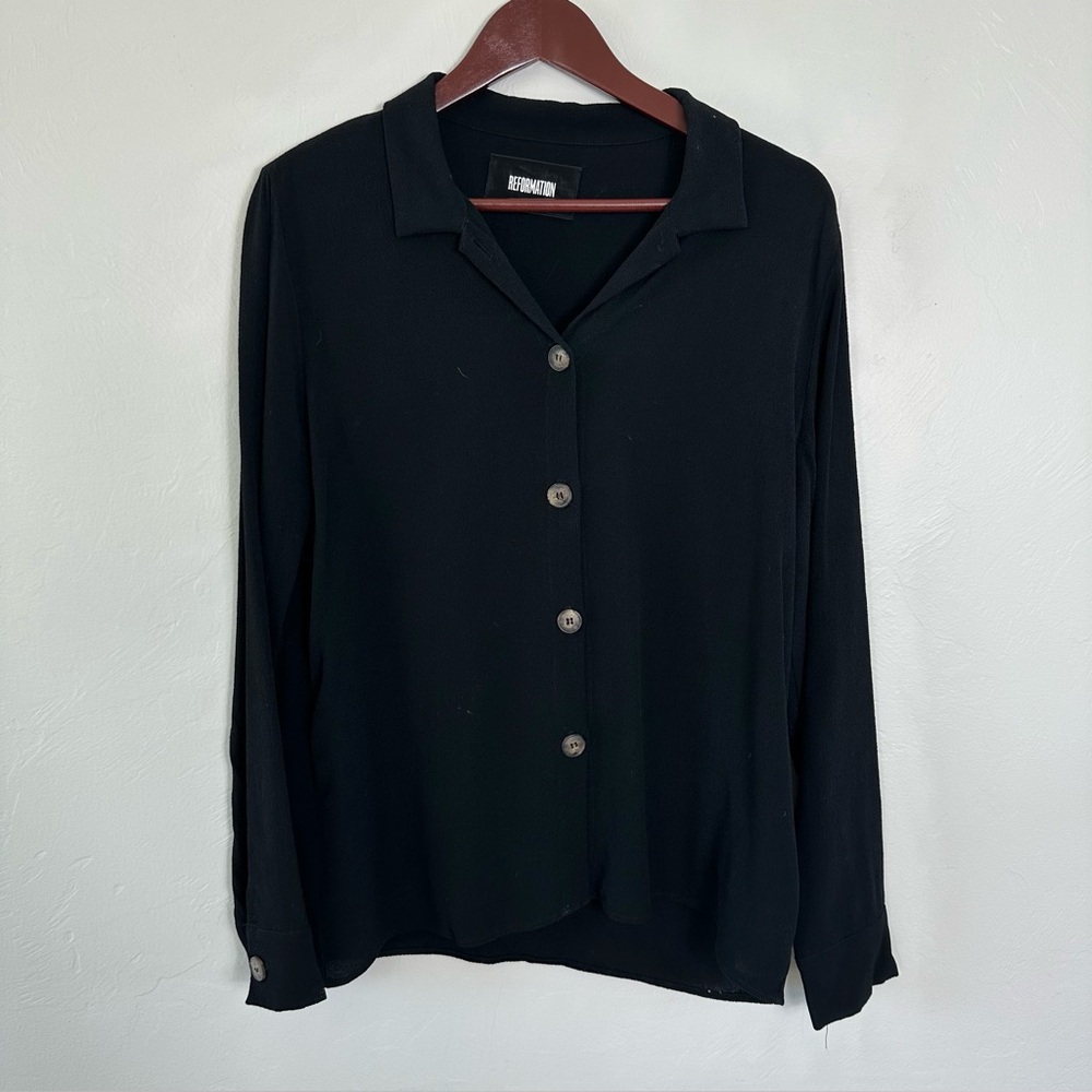 Reformation Collared Long Sleeve Button Down Blac… - image 1